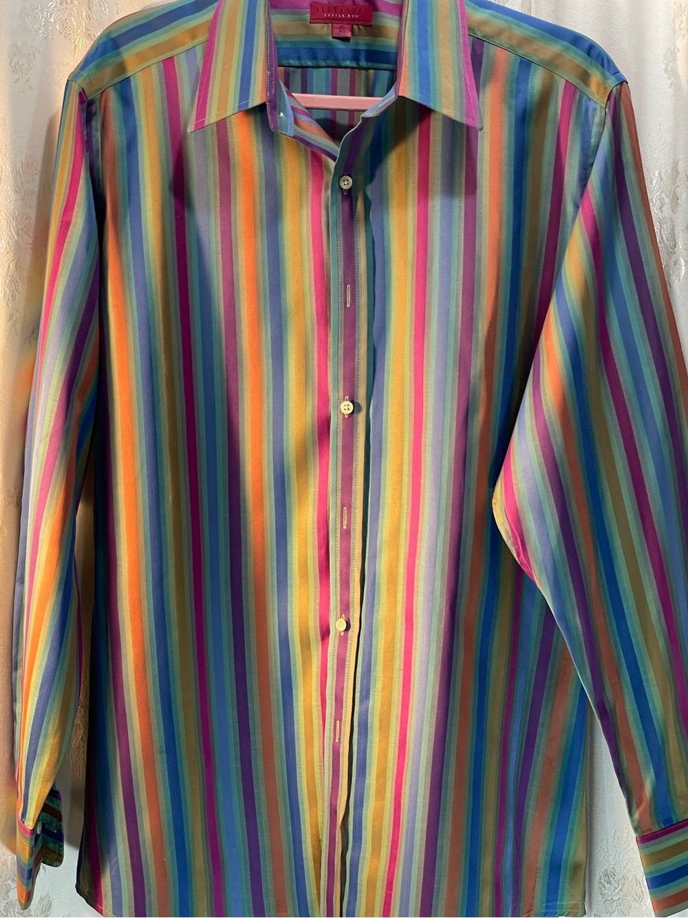 Alexander Seville Row Bold Rainbow Stripe Dress Shirt